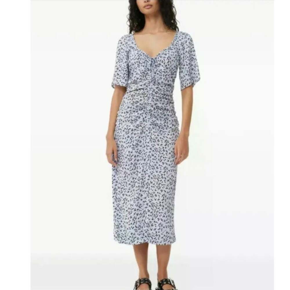 Ganni Ruched Printed Crepe Midi Dress Size: 40